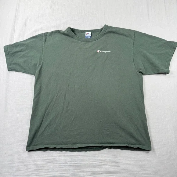 Champion Mens XXL Short Sleeve T-Shirt Sage Green Script Logo Crew Neck Tee - Picture 2 of 6